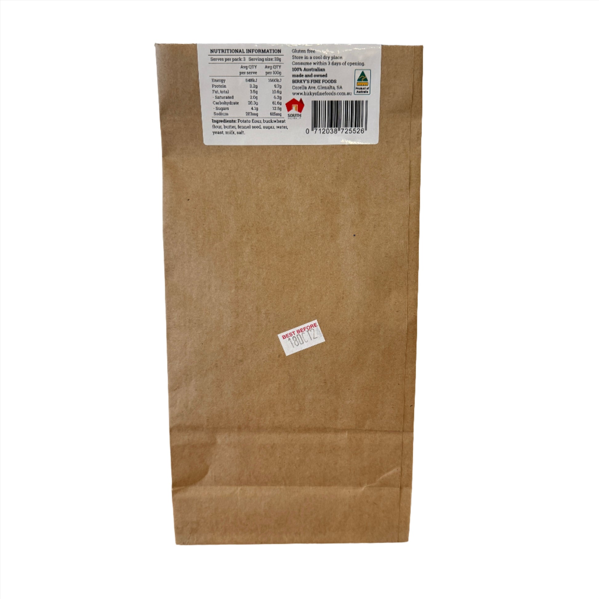 Birky's Fine Foods Gluten Free Fennel Seed Lavosh Packet Back