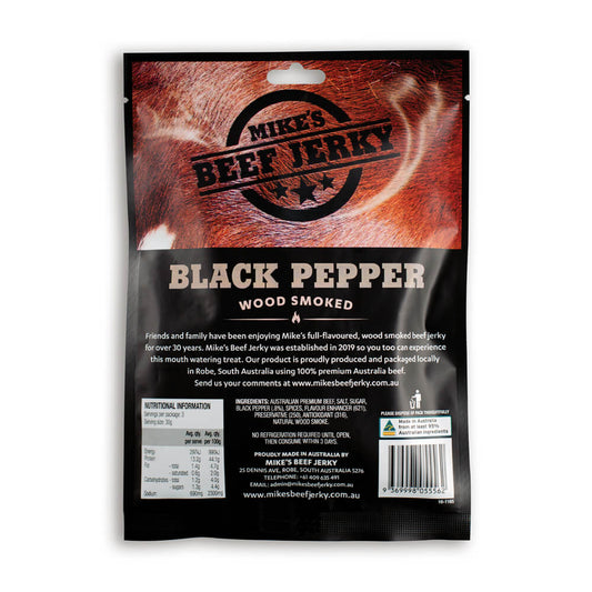 Mike's Beef Jerky Black Pepper Flavour Packet Back 90g