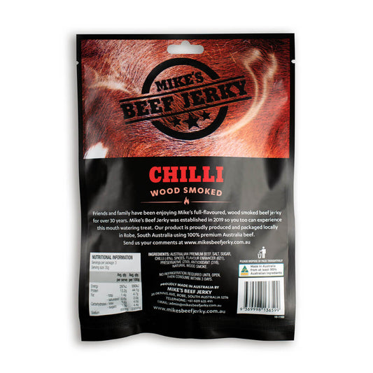 Mike's Beef Jerky Chilli Flavour Packet Back 90g