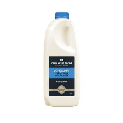 Paris Creek Farms Organic Dairy Bio-Dynamic Full Cream Whole Milk 2 Litre Bottle