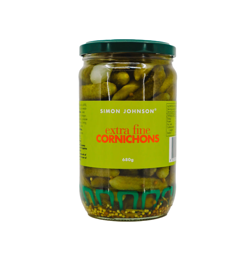 680g Jar Simon Johnson Extra Fine Cornichons