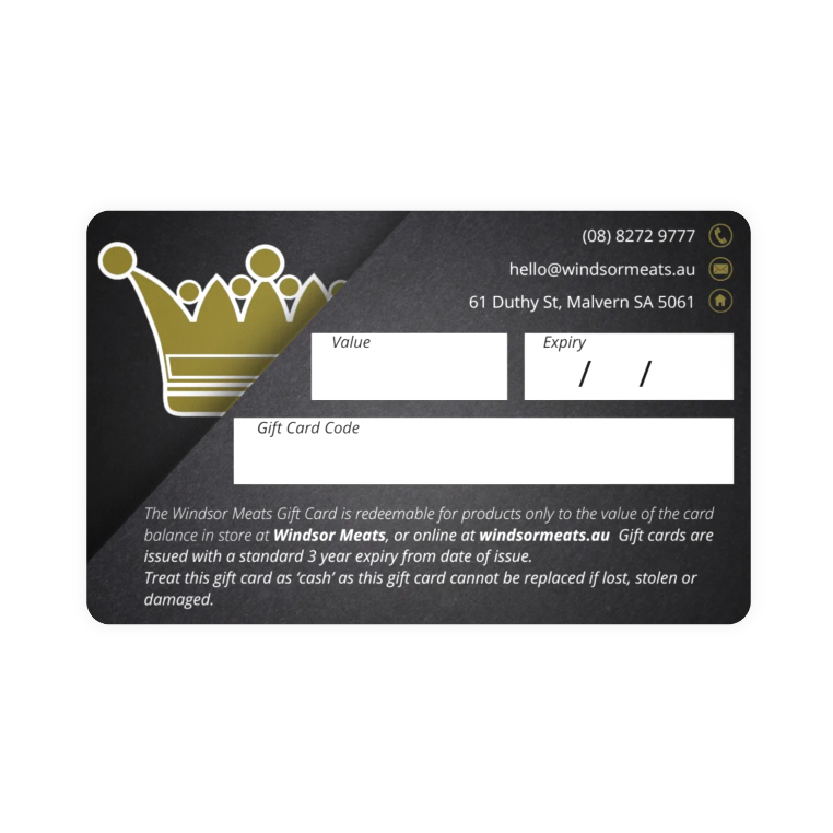 Windsor Meats Gift Card Back of the Card