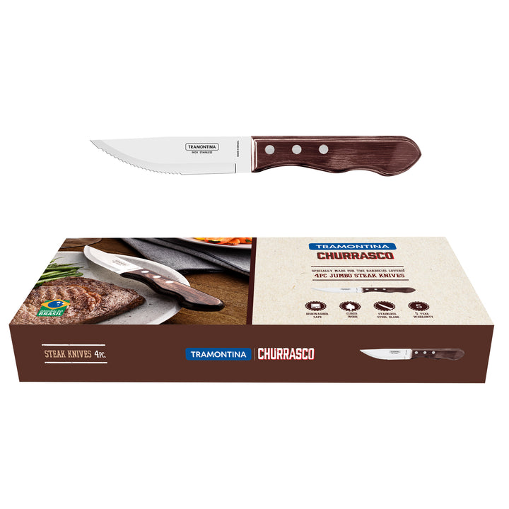 Tramontina Churrasco Jumbo Steak Knife Set, Polywood Brown 4 Pce