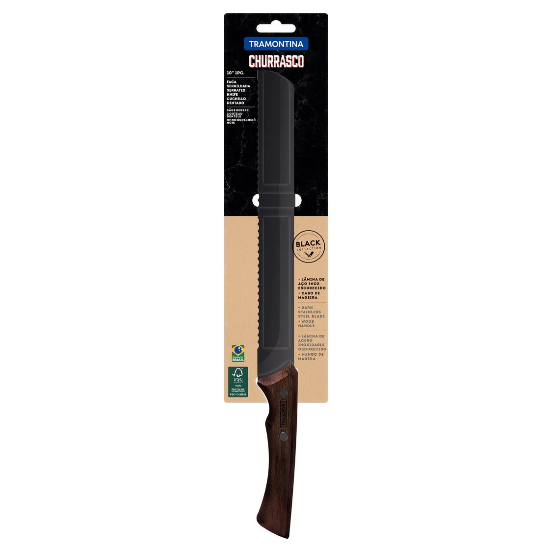 TRAMONTINA Churrasco Black Serrated Knife 10 inch