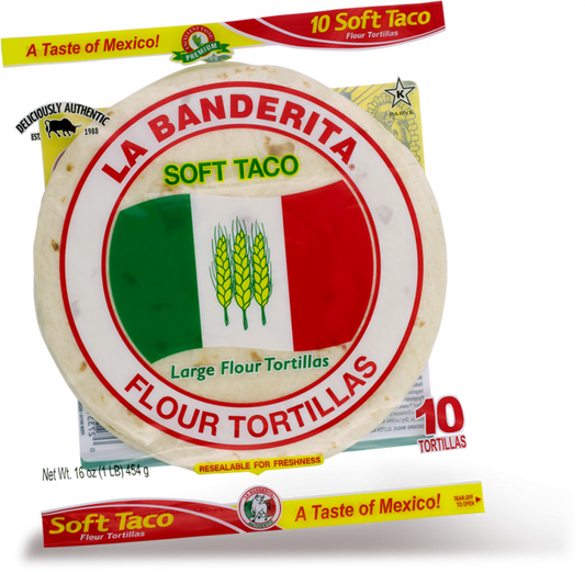 La Banderita 8 Inch Soft Taco Flour Tortillas 10 pack