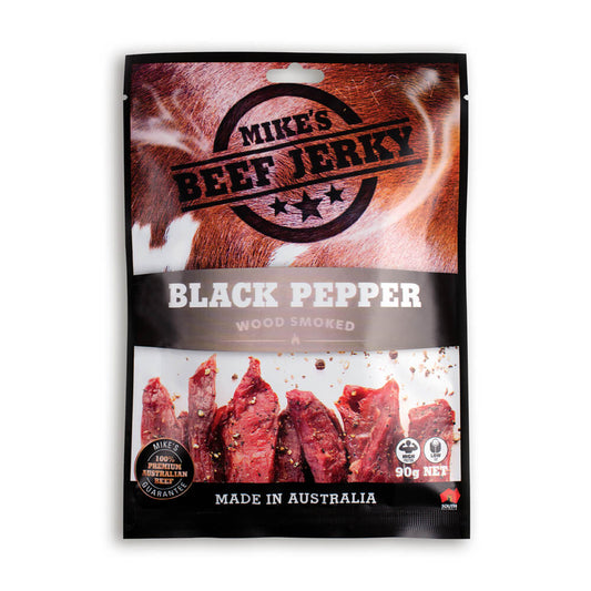 Mike's Beef Jerky Black Pepper Flavour Packet Front 90g