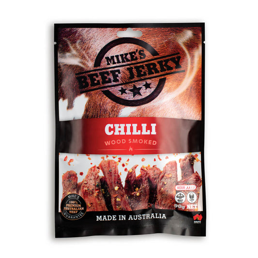 Mike's Beef Jerky Chilli Flavour Packet Front 90g