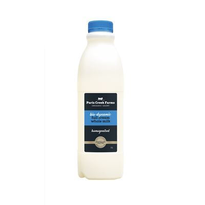 Paris Creek Farms Organic Dairy Bio-Dynamic Full Cream Whole Milk 1 Litre Bottle