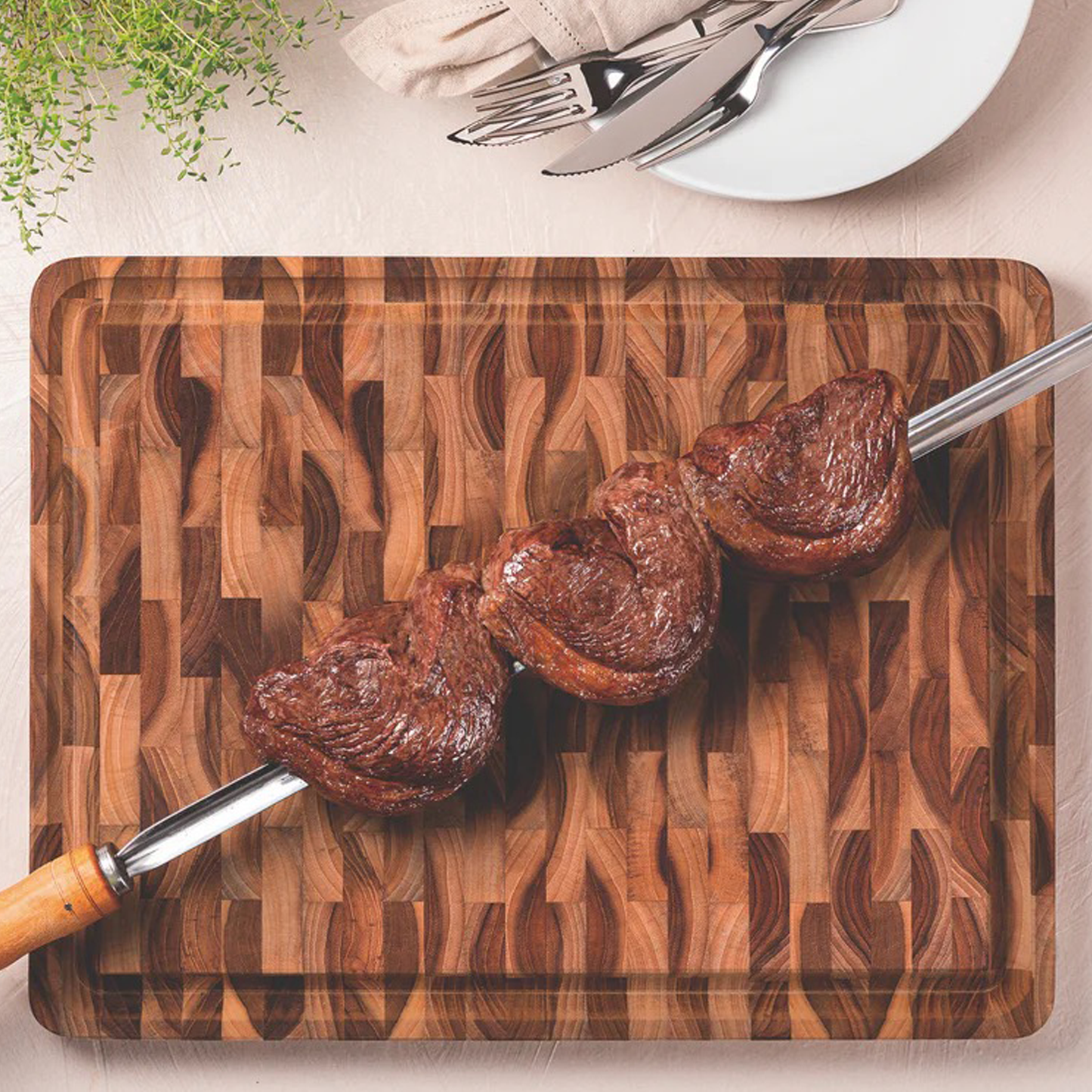 TRAMONTINA Barbecue Chopping Board, End Grain Teak Wood 46x35cm