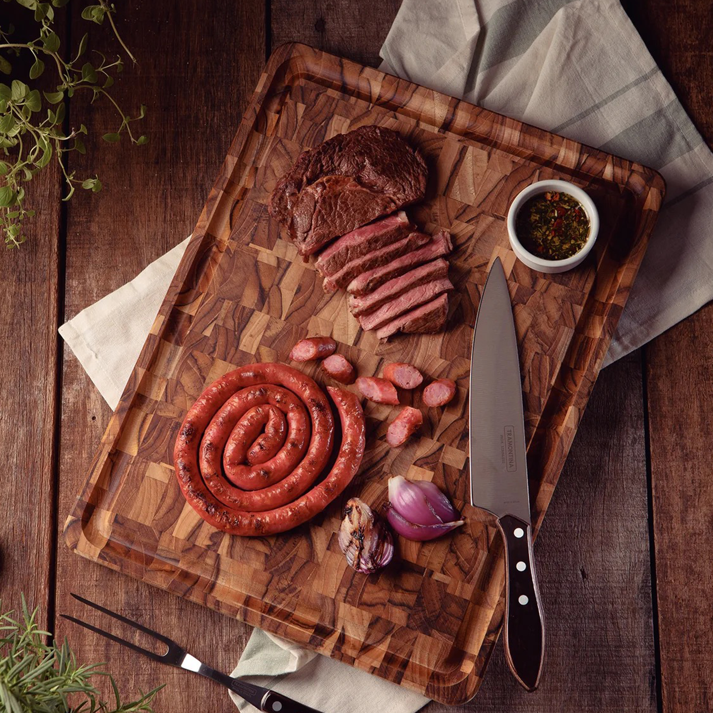 TRAMONTINA Barbecue Chopping Board, End Grain Teak Wood 46x35cm