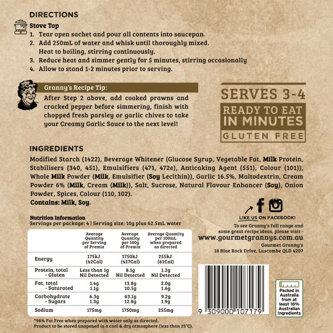 GOURMET GRANNY'S Creamy Garlic Sauce Dry Powder Sachet 40g